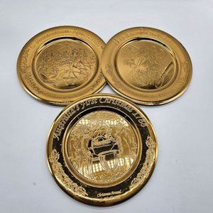 Dirilyte Gold Metal Christmas Plates Russia, Portugal & Australia Vintage Rare